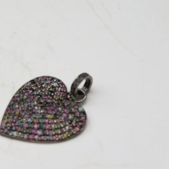 $1700 Turmaline Multi ColorHeart Silver Vintage Pendent
